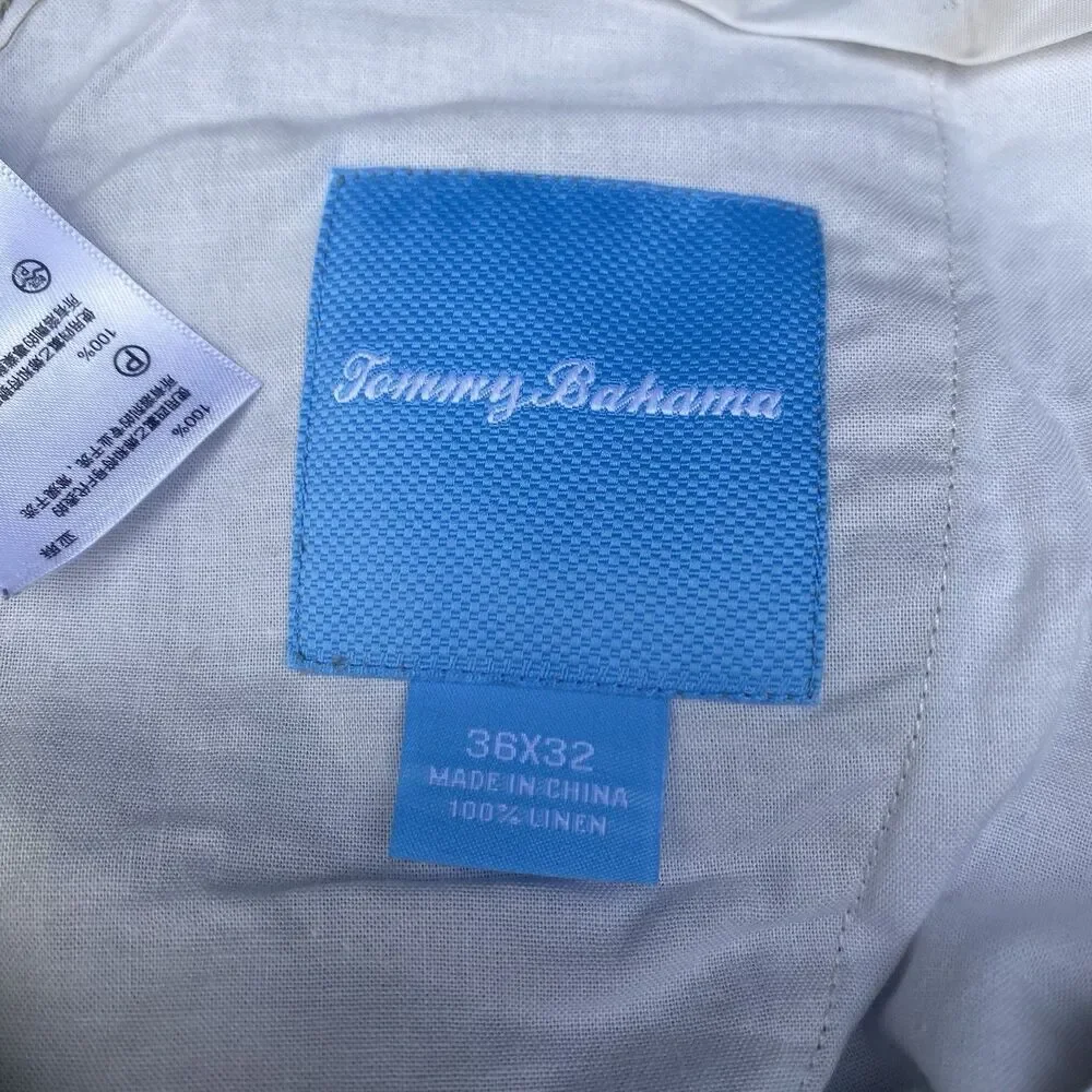 Tommy Bahama Beach Linen Pants Stone Khaki Mens 36x32 Flat Front Pocket Zip